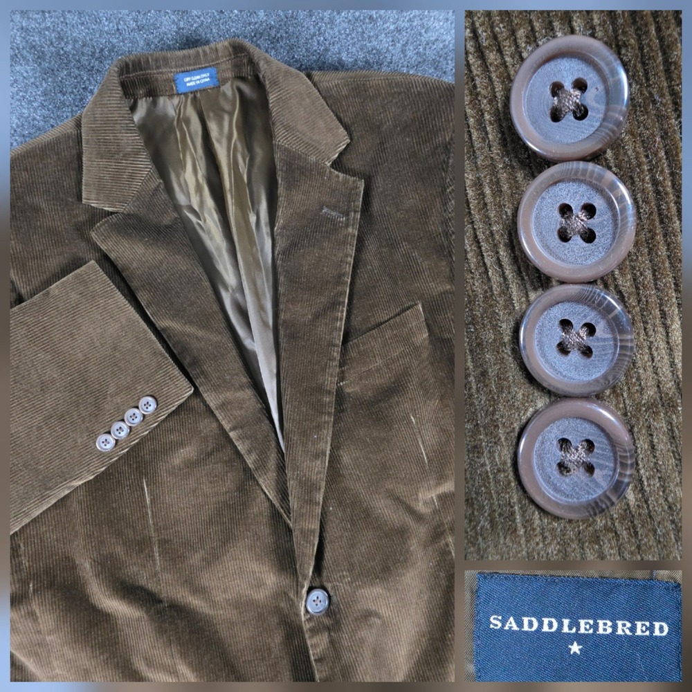 Saddlebred Corduroy Blazer Mens 42 Long Brown Cotton Two Button Sport Coat